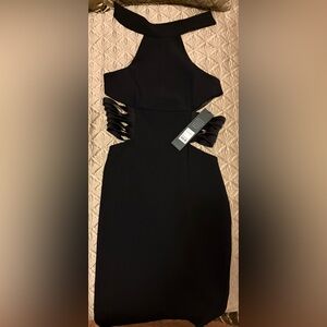 Elegant Mixed Media Black Knee-Length Dress